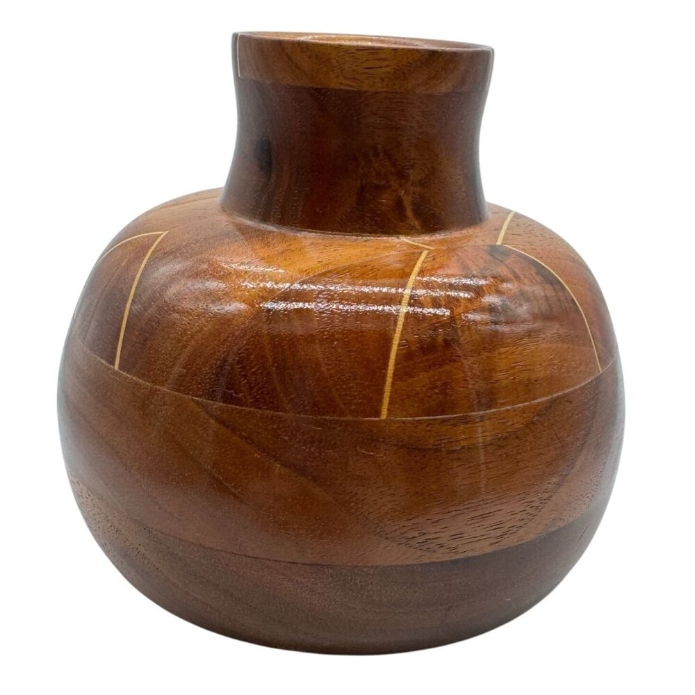 Handcrafted Wooden Decorative Vase from Missouri W/ Inlay Pattern 4" x 4"